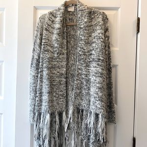 Black and white fuzzy open cardigan